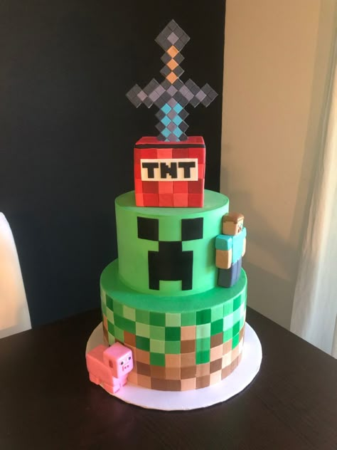 Minecraft 3 tier cake Minecraft Birthday Cake 2 Tier, Minecraft Tiered Cake, Two Tier Minecraft Cake, Minecraft Cake Ideas Boys, Birthday Cake 3 Tier, Minecraft Cake Design, Minecraft Theme Cake, Minecraft Cake Ideas, Amazing Cake Ideas