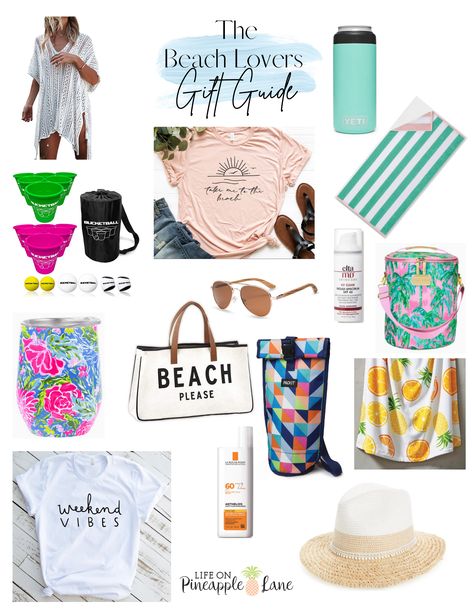 The Beach Lover's Gift Guide Beach Birthday Gift Ideas, Gift For Beach Lover, Summer Birthday Gifts For Women, Gifts For Beach Lovers, Beach Gifts For Women, Summer Gifts For Women, Beach Theme Gifts, Tiny Envelopes, Friend Vacation