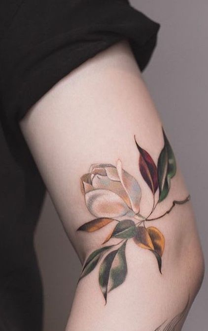 240+ Impressive Botanical Tattoo Designs (2023) - TattoosBoyGirl Realistic Magnolia Tattoo, Magnolia Tree Tattoo Sleeve, Botanical Tattoo Design, Tattoo 2024, Magnolia Tattoo, Flores Tattoo, Floral Tattoo Sleeve, Botanical Tattoo, Best Sleeve Tattoos