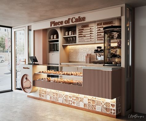 Small Cafe Kitchen Design, Small Bakery Design, Food Kiosk Design, Patisserie Design, Bakery Shop Design, Bakery Interior, Bakery Design Interior, Food Kiosk, Interior Design Portfolios