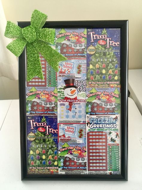 Pennsylvania Lottery Tickets in picture frame for gift or Chinese Auction item. Lottery Ticket Gift, White Elephant Christmas, White Elephant Gift Ideas, Elephant Gift Ideas, Raffle Basket, Raffle Baskets, Christmas Gift Exchange, Creative Money Gifts, White Elephant Gifts Exchange