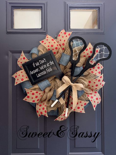 Cricut Lacrosse Projects, Lacrosse Wreath Front Doors, Lacrosse Team Party Ideas, Lacrosse Coach Gifts Ideas, Lacrosse Team Gifts, Lacrosse Centerpiece Ideas, Lacrosse Senior Night Ideas, Lacrosse Crafts, Lacrosse Banquet Ideas