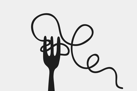 Spaghetti and fork silhouette icon. Vector illustration. Pasta Fork, Pasta Art, Restaurant Branding, Logo Food, Logo Illustration, Chinese Restaurant, Unique Fonts, Branding Inspiration, Vector Pattern