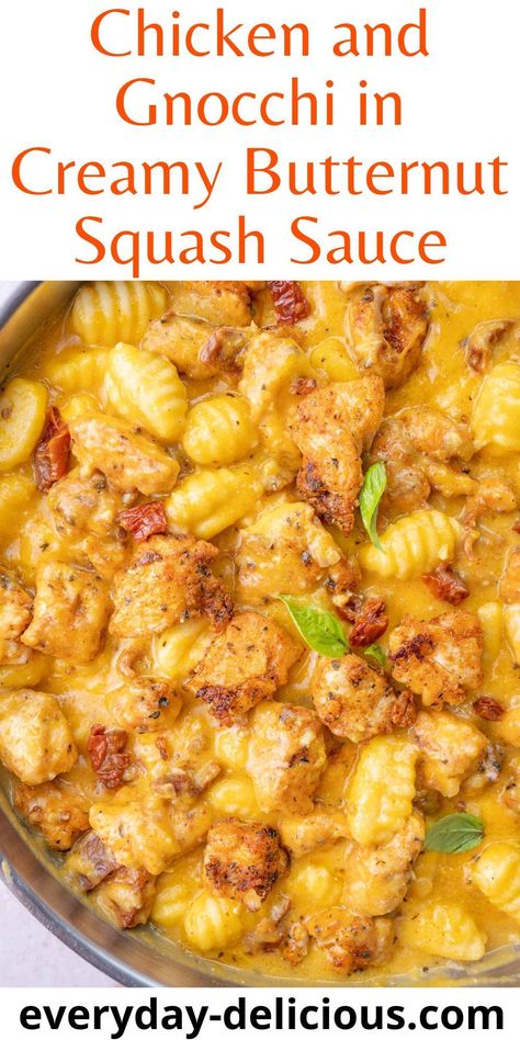 Butternut Squash Gnocchi Chicken, Butternut Squash Soup With Gnocchi, Gnocchi With Butternut Squash Sauce, Gnocchi And Butternut Squash Recipes, Butternut Squash Chicken Pasta, Gnocchi Butternut Squash, Butternut Squash Sauce Recipes, Butternut Squash Chicken Recipes, Butternut Squash Gnocchi Recipes