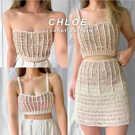 Skirt Pattern Free, Crochet Skirt Pattern, Swimwear Pattern, Crop Top Pattern, Crochet Clothing And Accessories, Crochet Fashion Patterns, Bralette Crop Top, Crop Top Skirt, Crochet Dress Pattern