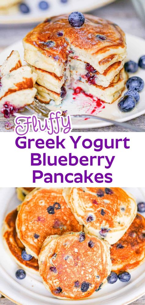 Looking for a delicious and healthy breakfast option? Try these Greek yogurt berry pancakes! These fluffy greek yogurt pancakes are made with protein-rich Greek yogurt and topped with a sweet tangy mixed berry sauce. Perfectly balanced, these easy breakfast pancakes are sure to satisfy your cravings without the guilt. Give this healthy pancake recipe a try and start your day off right! Mixed Berry Sauce, Greek Yogurt Blueberry, Healthy Pancake, Blueberry Pancakes Recipe, Berry Pancakes, Greek Yogurt Pancakes, Yogurt Pancakes, Healthy Pancake Recipes, Greek Yogurt Recipes