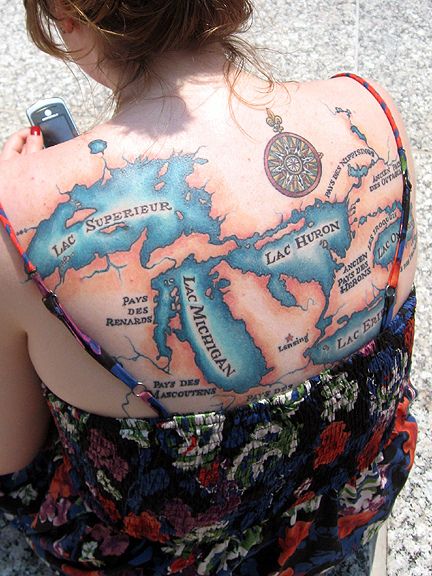 We've never seen anything this intense.  That's intense Michigan love!  The Great Lakes Tattoo by Daniel Teafoe, via Flickr Lakes Tattoo, Great Lakes Tattoo, Michigan Tattoo, Michigan Tattoos, Lake Tattoo, Map Tattoos, The Great Lakes, Great Tattoos, Human Art