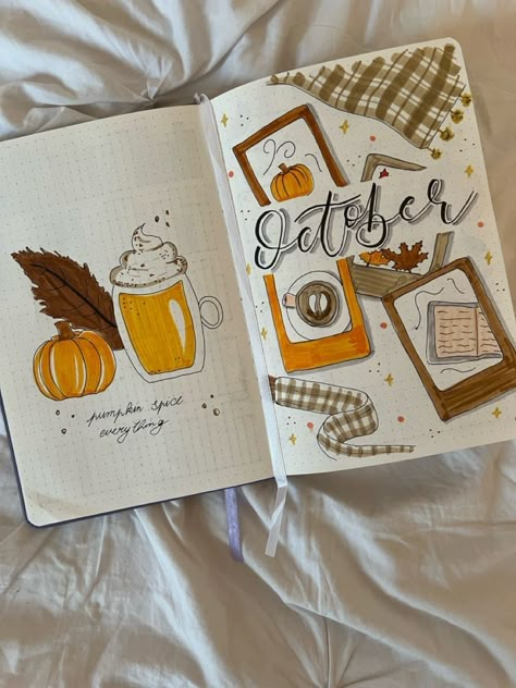 October Bullet Journal Theme, Autumn Bullet Journal, October Bullet Journal, Journal Drawings, Autumn Things, Ber Months, Bullet Journal Ideas Templates, Bullet Journal Mood Tracker Ideas, Bullet Journal Notes