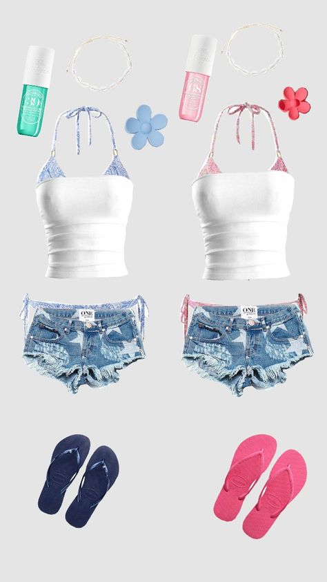 #summer #beach #bestie #vacay🌊 #🪸🌊🌺 Summer Outfits With Friends, Holiday Matching Outfits, Bestie Summer Outfits, Matching Bikinis Best Friend, Summer Outfits Best Friends, Trio Summer Outfits, Duo Summer Outfits, Bathing Suit And Shorts Outfit, Beach Aesthetic Clothing