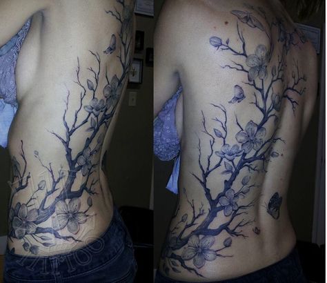 Long Tree Tattoo, Ankle Tree Tattoo, Tree Tattoo Spine, Tree Tattoo Placement, Orchard Tattoo, Blossom Branch Tattoo, Cherry Blossom Branch Tattoo, 717 Tattoo, Branches Tattoo