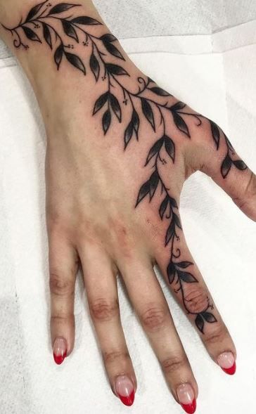 Tattoo Designs Hand Fingers, Vines On Hands Tattoo, Different Types Of Vines Tattoo, Ivy Tattoo Hand, Hand Tats Aesthetic, Vine Tattoo Hand To Arm, Ivy Tattoo On Hand, Finger To Wrist Tattoo, Finger To Hand Tattoo