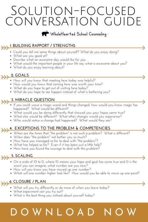 Identity Counseling Activities, Counselor Activities For High School, Therapy Conversation Starters, Brief Solution Focused Therapy, Biopsychosocial Assessment Social Work, Problem Focused Solution Focused, High School Counseling Resources, Solution Focused Brief Therapy Worksheets, Middle School Group Counseling Activities