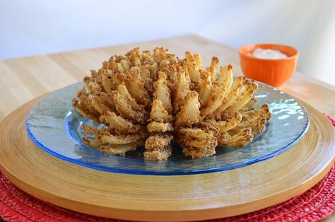 Oven-Fried Onion Bloom with Tangy Dipping Sauce | Michelle Dudash Baked Blooming Onion, Blooming Onion Recipes, Blooming Onion, Dip Sauce, Dipping Sauces Recipes, Oven Fried, Onion Recipes, Corn Dogs, Fries In The Oven