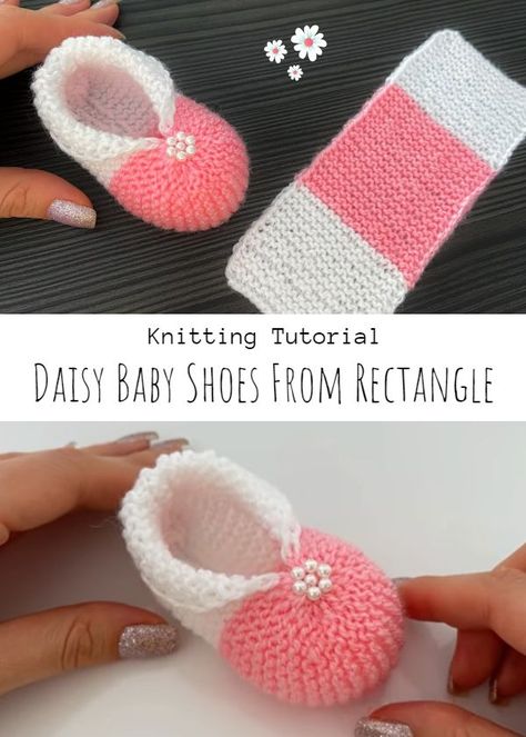 Knit Daisy Baby Shoes From Rectangle Sailor Baby, Baby Booties Free Pattern, Knit Baby Shoes, Baby Booties Knitting Pattern, Crochet Baby Shoes Pattern, Baby Shoes Pattern, Baby Booties Pattern, Knit Baby Booties, Baby Knitting Patterns Free