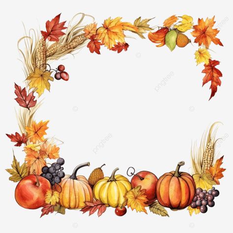 decorative corner frame for harvest season and thanksgiving day hand drawn illustration watercolor Drawing Thanksgiving, Thanksgiving Illustration, Image Of Fish, Decorative Corner, Fall Frames, Pumpkin Illustration, Pumpkin Clipart, Birthday Clipart, Window Ideas