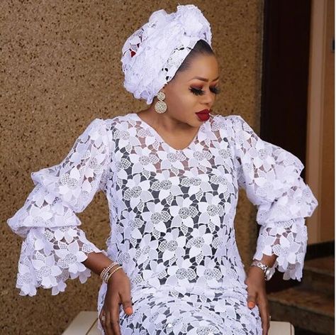 Style For Cord Lace, White Lace Dress Styles, Cord Lace Styles, African Lace Styles, Kaftan Designs, White Lace Fabric, Corded Lace Fabric, Lace Gown Styles, Lace Dress Styles