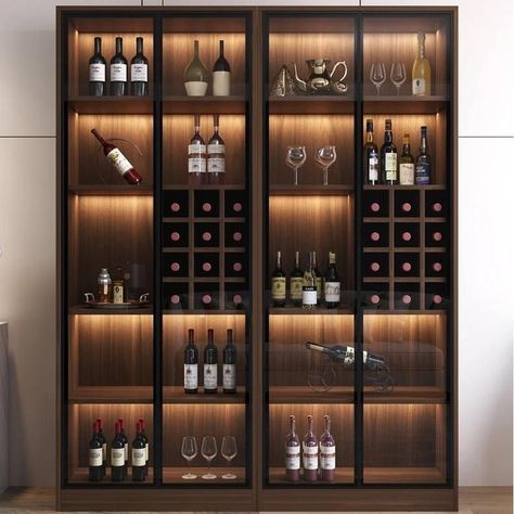 Modern Minimalist Illuminated Wine and Liquor Display Cabinet 839.49 and FREE Shipping Tag a friend who would love this! Active link in BIO #love #instagood #fashion #photooftheday #photography #art Modern Liquor Store Design, Alcohol Display Home, Liquor Cabinet Modern, Wine Display Cabinet, Utility Pantry, Wine Cabinet Design, Bar In Living Room, Wine Glass Display, Tall Bar Cabinet