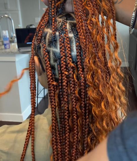 Orange Stitch Braids, Fall Braid Colors, Colour 350 Knotless Braids, Cruise Braids, Fall Box Braids, Hair Inspp, Colourful Braids, Braid Hair Dos, Goddess Box Braids Crochet Hair