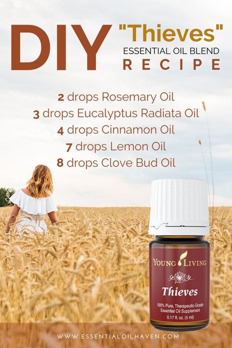 Theives Oil Recipe, Thieves Essential Oil Recipe, Thieves Oil Recipe, Thieves Blend, Diy Thieves, Antibacterial Essential Oils, Eo Blends, Young Living Thieves, Thieves Oil