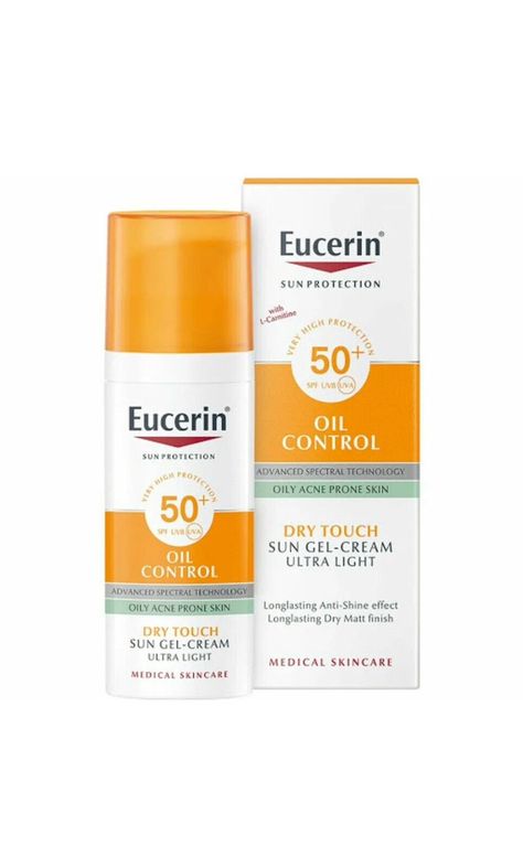 Eucerin Sun Oil Control Face Protection Sun Gel-Cream Oily Acne Prone Skin. Eucerin Sunscreen, Acne Men, Sun Oil, Oily Acne Prone Skin, Face Protection, Light Control, Oil Control, Gel Cream, Oil Control Products