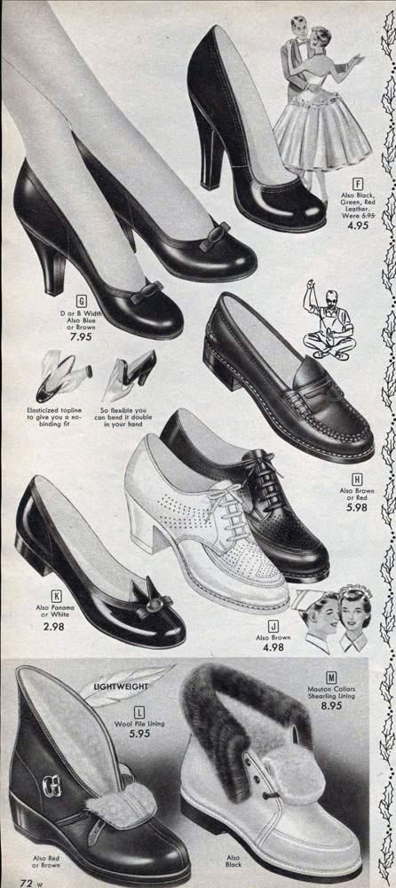 http://www.retrowaste.com/1950s/fashion-in-the-1950s/1950s-shoes-styles-trends-pictures/ 1950s Fashion Women Shoes, 1952 Womens Fashion, 1950 Woman Fashion, Women In The 1950s, The 1950s Fashion, 1957 Fashion Women, 1950s Women's Shoes, 1950 Shoes Women, 50s High Fashion