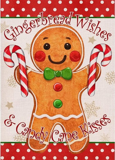 Amazon.com : Selmad Christmas Gingerbread Wishes and Candy Cane Kisses Decorative Burlap Garden Flag, Xmas Home Yard Small Outdoor Decor, Winter Outside Decoration Double Sided 12 x 18 : Patio, Lawn & Garden Gingerbread Artwork, Gingerbread Cards, Gingerbread Decor, Gingerbread Crafts, Burlap Garden Flags, Gingerbread Christmas Decor, Farmhouse Outdoor Decor, Home Yard, Christmas Garden Flag