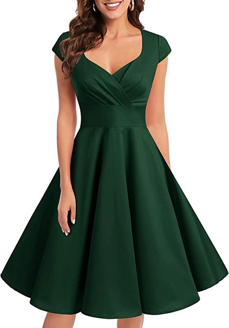 Vestidos Color Verde Esmeralda, Formal Christmas Party, Vestidos Pin Up, Vestidos Retro, 1950s Retro, Vintage Party Dresses, Cocktail Dress Vintage, Christmas Party Dress, Rockabilly Dress