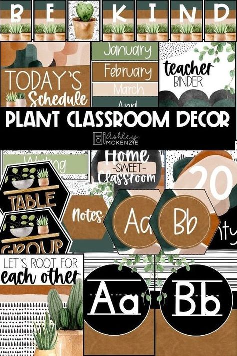 Themes For Daycare Classroom, Tropical Forest Classroom Theme, Outdoor Classroom Decor, Earth Tone Classroom Theme, Plant Inspired Classroom, Modern Greenery Classroom Decor, Classroom Decor Plant Theme, Plant Theme Classroom Decor, Plants Classroom Theme