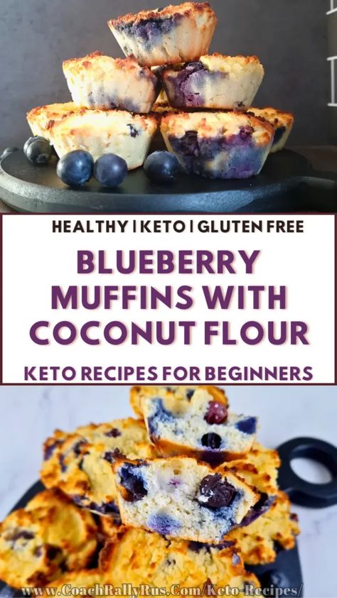 These easy keto blueberry muffins with coconut flour are gluten-free, grain-free and low-carb, but still soft, moist and fluffy. They are perfect for breakfast, snack or dessert, and you can customize them with different flavors and toppings. Try them today and enjoy a delicious, simple and easy keto recipe that will satisfy your sweet tooth without breaking your low-carb diet. Muffins With Coconut Flour, Coconut Flour Blueberry Muffins, Triple Berry Muffins, Greek Yogurt Blueberry Muffins, Blueberry Muffin Topping, Low Carb Blueberry Muffins, Keto Blueberry Muffins, Gluten Free Blueberry Muffins, Blueberry Muffin Recipe