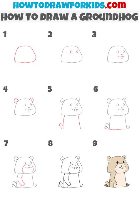 How To Draw A Groundhog For Kids, Groundhog Drawings, Groundhog Directed Drawing, Groundhog Drawing Easy, How To Draw A Groundhog, Groundhog Drawing, Groundhog Pictures, Drawing Kindergarten, Direct Drawing