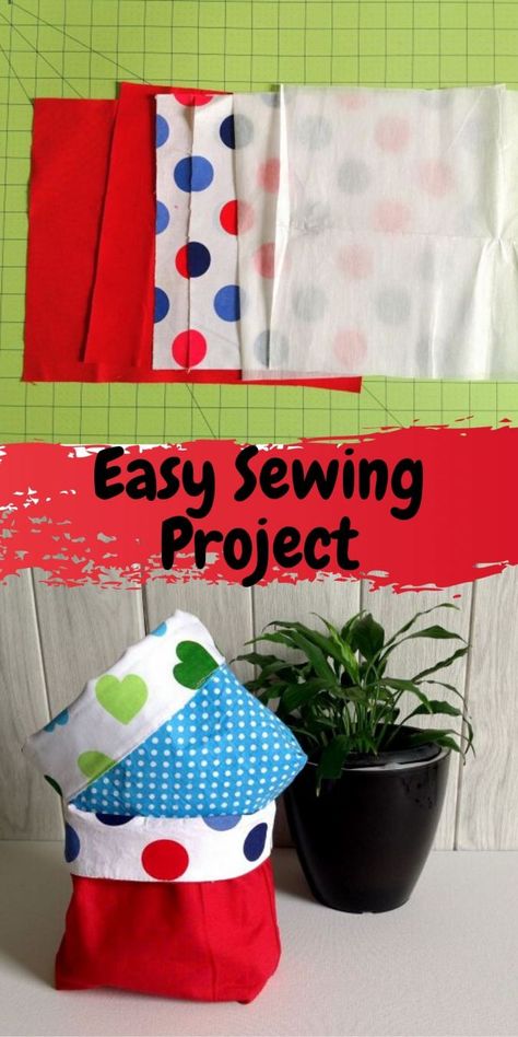 Learn how to sew these DIY reversible fabric baskets to put away your little things. This an easy sewing project, perfect for a beginner seamstress. This free sewing tutorial will take you through easy and quick steps to make a fabric storage bin in minutes. #diyfabricbaskets #diyfabricbasketseasy #diyfabricbasketstoragebins #sewingtutorial #easysewingproject #beginnersewingproject Sewing Fabric Baskets Tutorials, Diy Sewing Basket How To Make, Reversible Fabric Gift Bags Diy, Easy Fabric Basket, Diy Basket Fabric, How To Make A Fabric Basket, Small Fabric Baskets Free Pattern, Fabric Buckets Diy Free Pattern, Free Small Sewing Projects For Gifts