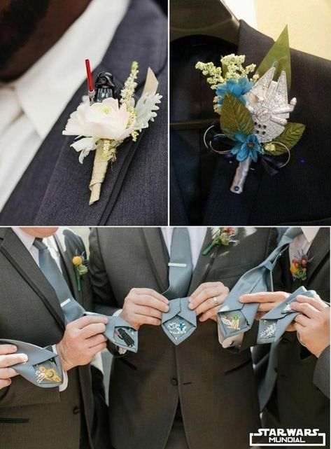 Star Wars Wedding Ideas, Wedding Buttonholes, Star Wars Wedding Theme, Nerd Wedding, Nerdy Wedding, Button Holes Wedding, Geek Wedding, Star Wars Wedding, Harry Potter Wedding