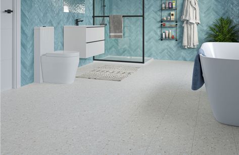 White Terrazzo Tile, Lvt Tile, Chevron Tile, Click Flooring, White Terrazzo, Terrazzo Tile, Room Visualizer, Luxury Flooring, Lvt Flooring