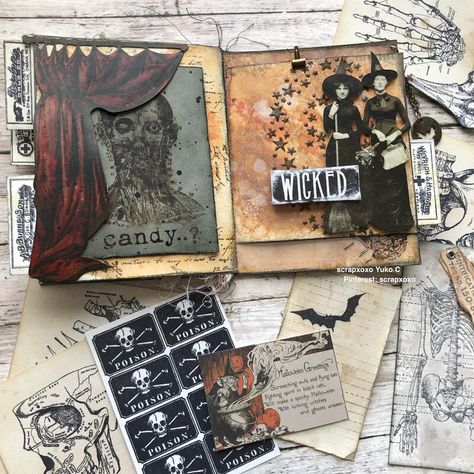 Spooky Scrapbook Ideas, Horror Scrapbook Ideas, Dark Scrapbook Ideas, Junk Journal Halloween, Halloween Journal Pages, Halloween Scrapbook Ideas, Halloween Junk Journal Ideas, Junk Journal Themes Ideas, Halloween Journal Ideas