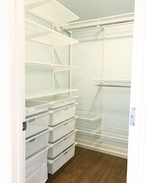 Simply Done: The Ultimate Elfa Closet Transformation Master Closet Layout, Elfa Closet, Ikea Closet Organizer, Closet Transformation, Simply Organized, Closet Ikea, Master Closet Organization, Baby Closet Organization, Ikea Closet