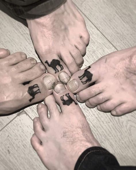 Friendship Tattoos For 3 Best Friends, Small Tattoos For 3 Best Friends, 3 Tattoos Matching, Funny Sibling Tattoos For 3, Friendship Tattoos For Guys, Four Friends Tattoos, Matching Tattoos For Best Friends Funny, Funny Matching Tattoos For Best Friends, Funny Friend Tattoos