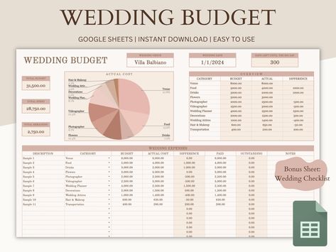 Looking for a reliable tool to help you manage your wedding expenses? This Wedding Budget Google Sheet Planner is just what you need! This comprehensive spreadsheet is designed to help you keep track of all your wedding costs and make sure you stay within your budget. With this Wedding Budget Spreadsheet Planner, you can easily track expenses for all aspects of your wedding, from venue and catering to flowers and decorations. The spreadsheet comes pre-populated with commonly used wedding expense 50000 Wedding Budget, Wedding Budget Google Sheets, Wedding Budget Break Down Percentage, Wedding Expenses Checklist, How To Become A Wedding Planner, Wedding Cost Break Down, 5000 Wedding Budget, Wedding Budget Break Down, 10k Wedding Budget