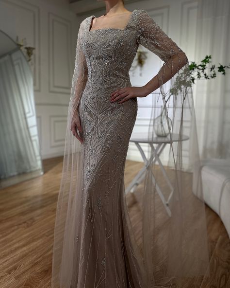 Evening Dress Beaded, Luxury Party, Cape Sleeves, Mermaid Evening Dresses, Party Gowns, Beaded Dress, Formal Occasion, Cape, Evening Dresses