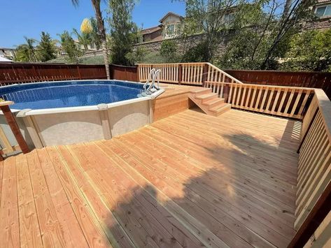 27 Above-Ground Pools With Decks for Your Outdoor Space Pools With Decks, Deck Decor Ideas, Pool Deck Decor, Oval Above Ground Pools, Outdoor Patio Ideas Backyards, Round Above Ground Pool, Oval Pool, Pool Deck Plans, Best Above Ground Pool