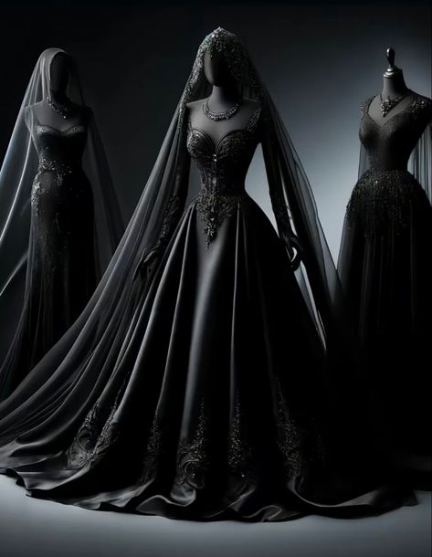 Black Wedding Dress Gothic Lace Gowns, Modern Goth Fashion, Black Fantasy Gown, Fantasy Dress Queens, Dark Queen Aesthetic, Punk Wedding Dresses, Gothic Ball Gown, Goth Wedding Dresses, Gothic Wedding Theme