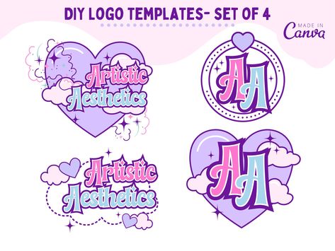 "All 4 Logos are included in this bundle. Our templates are designed to save you time, money and are fully customizable to achieve your own personal style. Edit your own custom logo with your business name. You can delete, move, or add elements, change colors and sizing as you desire.  **Instant download for digital template using Canva. No item will be shipped out.** Templates are fully customizable and very simple to use. No need to download any softwares or fonts. This is a template for Canva Canva Logo Template, Pink Logo Ideas, Canva Logo Ideas, Cute Canva Fonts, Kawaii Logo Design, Personal Logo Ideas, Cute Logo Design, Shop Logo Ideas, Digital Logo Design