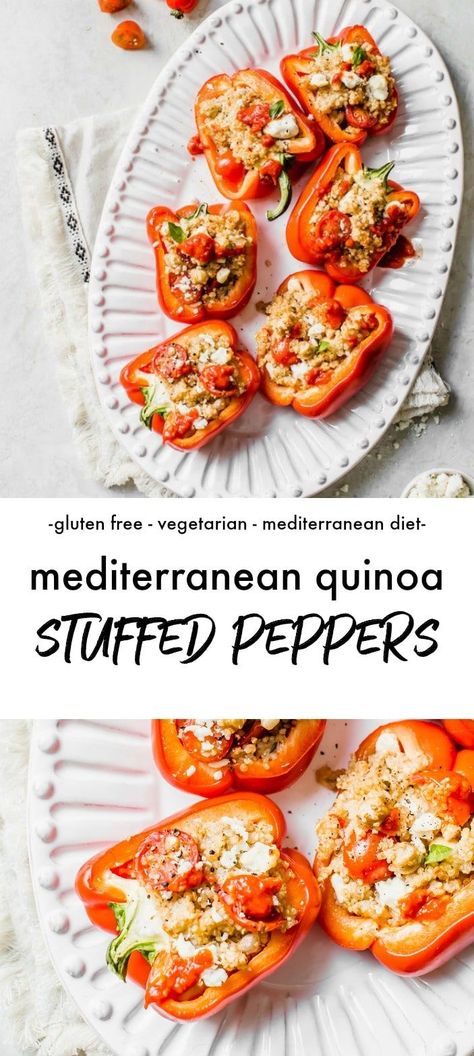 Mediterranean Stuffed Peppers, Slow Cooker Balsamic Chicken, Clean Dinner Recipes, Vegetarian Stuffed Peppers, Quinoa Stuffed Peppers, Mediterranean Quinoa, One Skillet Meals, Lunch Bowl, Clean Eating Dinner