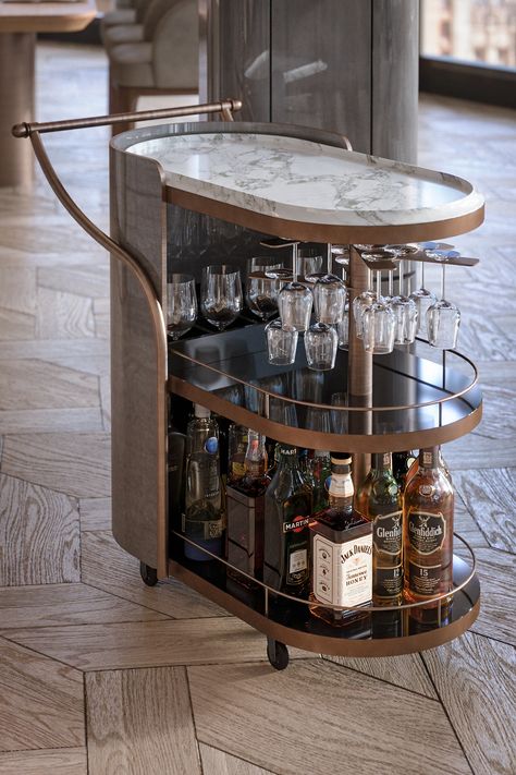 Bar Trolley, Serving Trolley, Luxury Bar, Home Bar Designs, Bar Cart Decor, Bar Interior, Wine Cabinets, Architecture Visualization, Bar Cabinet