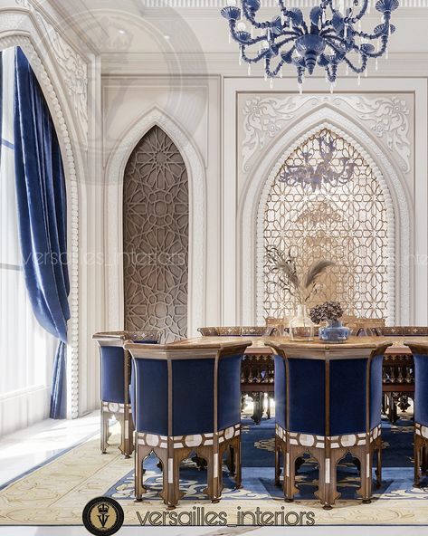 Versailles interiors- villa interior design dining morrocan style Modern Arabic Interior, Arabic Living Room, Modern Kids Room Design, Arabic Interior Design, Islamic Interior Design, Egyptian Home Decor, Villa Interior Design, Luxury Apartments Interior, Moroccan Style Interior