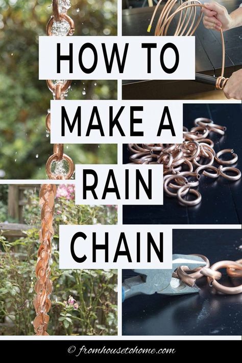 Make A Rain Chain, How To Make A Rain Chain, Rain Chain Diy, Rain Chain Garden, Copper Rain Chain, Chain Tutorial, Copper Rain Chains, Rain Chains, House To Home