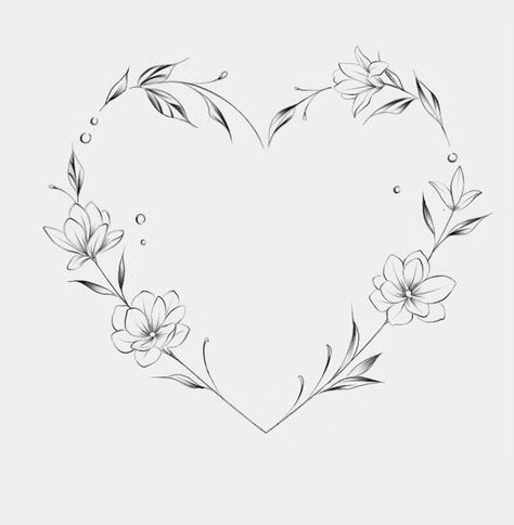 Flowers In Shape Of Heart Tattoo, Heart Flower Tattoo Design, Heart Tattoo Designs With Flowers, Tattoo Flower Heart, Heart Made Of Flowers Tattoo, Heart Flower Tattoo Simple, Heart Shaped Flower Tattoo, Flowers Heart Tattoo, Heart Of Flowers Tattoo