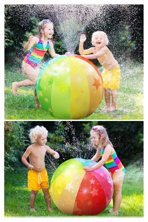 Summer time activities for kids in the back yard with durable water sprinkler beach ball for birthday parties and pool parties. Perfect way for kids to cool off outside in the summer time. Awesome products to make it the best summer ever. #summertime #fun #kidsactivites #outdooractivites #sprinkler #water #summerfun #summer #kids #beachball #summerbirthday Time Activities For Kids, Kids Water Table, Summer Time Activities, Kids Sprinkler, Best Summer Ever, Summer Products, Pool Party Outfits, Water Sprinkler, Summertime Drinks