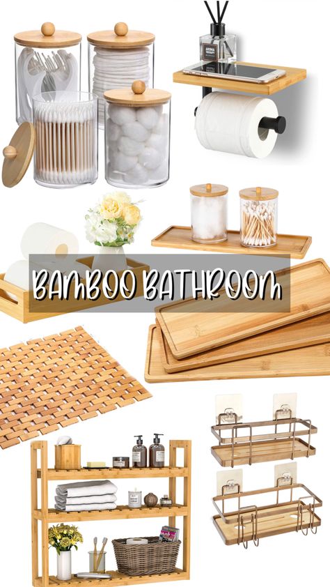 Decor #decor #bamboo #bathroom #bathroomideas Bamboo Diy Decor, Bamboo Decor Bathroom, Bamboo Bathroom Shelf, Spa Like Bathroom Decor Ideas, Bamboo Inspired Bathroom, Bathroom Like Spa, White And Bamboo Bathroom, Bamboo House Decor, Bathroom Decor Bamboo