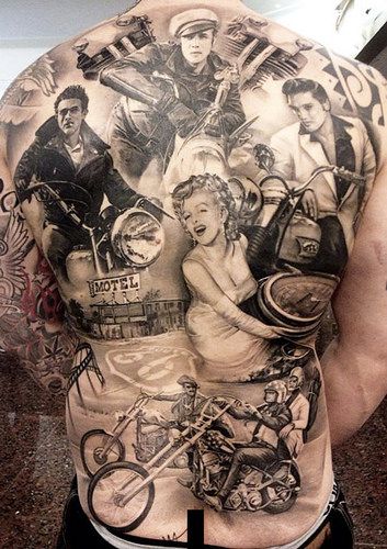 tattoo+artist:+Matteo+Pasqualin Hollywood Tattoo, Cool Back Tattoos, Catrina Tattoo, Biker Tattoos, Full Back Tattoos, Back Tattoos For Guys, Weird Tattoos, 3d Tattoos, Different Tattoos