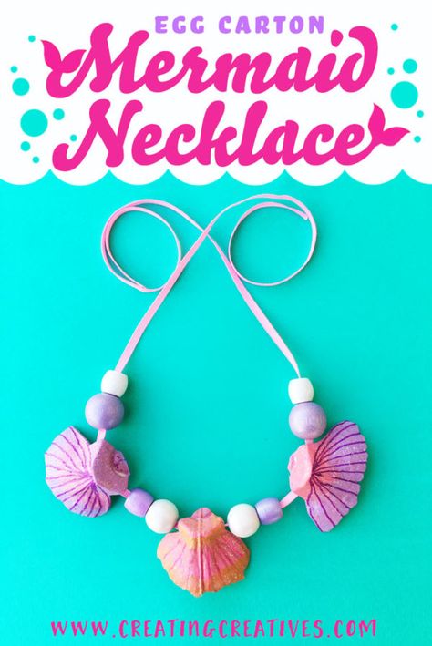 Mermaid Necklace Diy, Mermaid Crafts For Kids, Carton Craft, Popcorn Holder, Diy Paper Art, Mermaid Movies, Mermaid Crafts, Egg Carton Crafts, Mermaid Diy